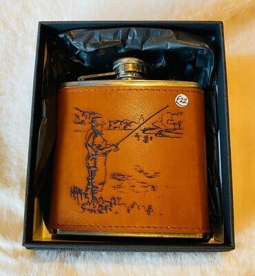 'Fishing' Leather Hip Flask