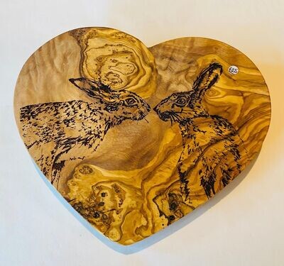 'Kissing Hares' Olive Wood Board