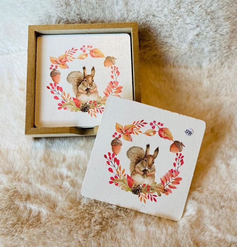 'Autumn Squirrel' Set/6 Coasters