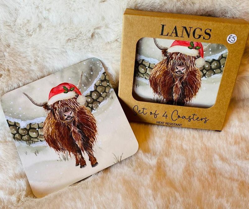 'Highland Santa Cow' Coasters