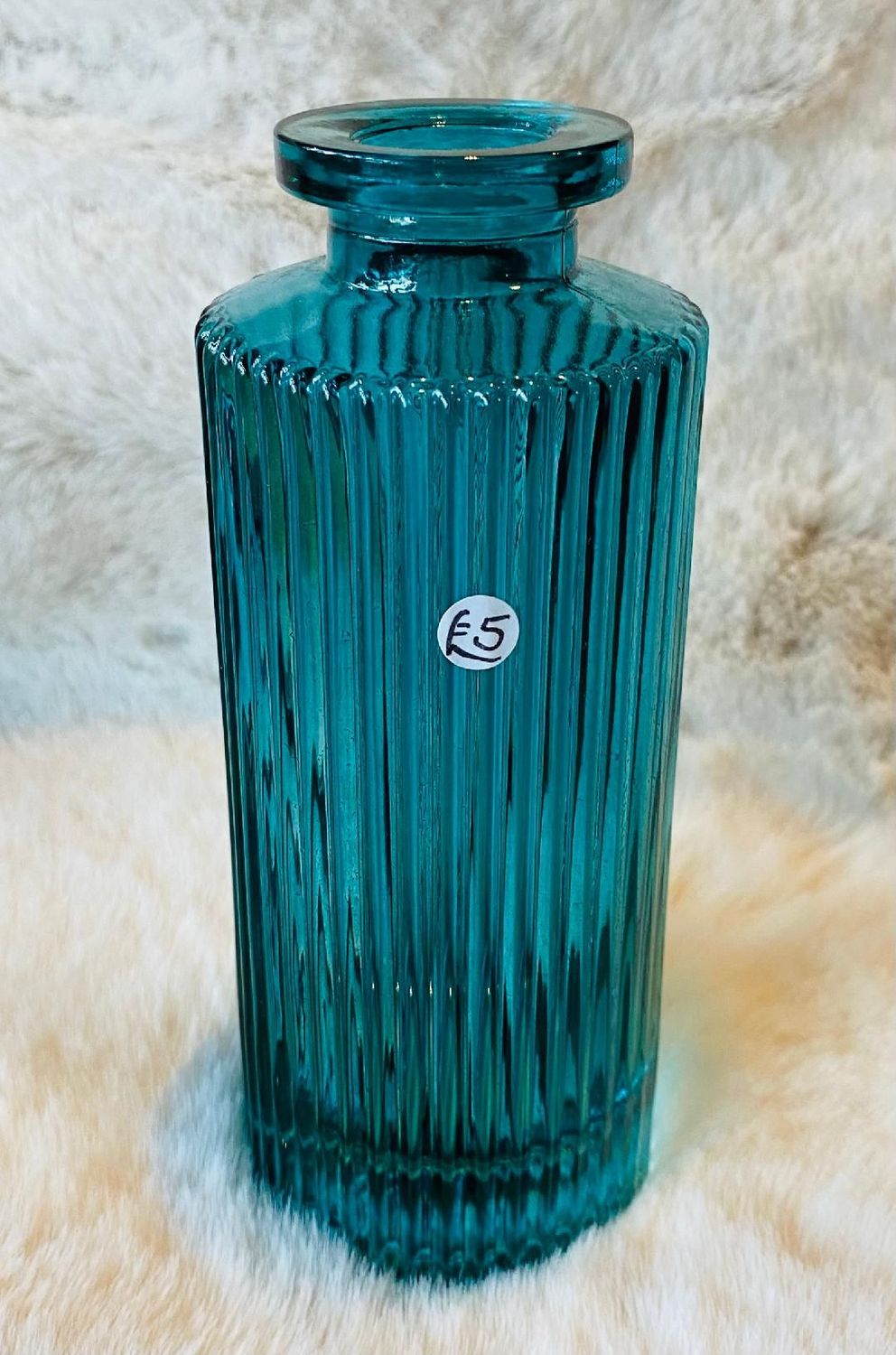 Blue Glass 'Ribbed' Bottle Vase