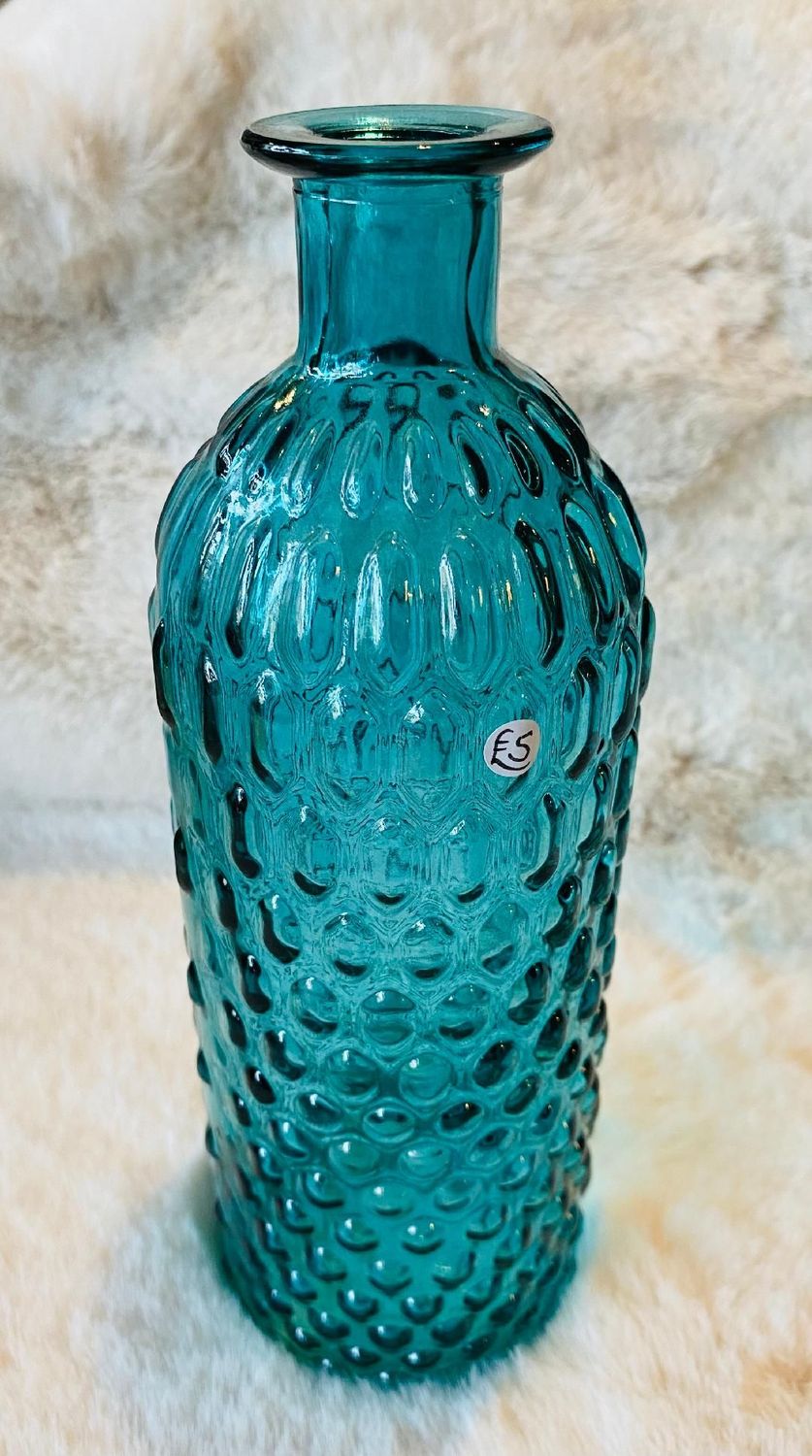 Blue Glass 'Dimpled' Bottle Vase