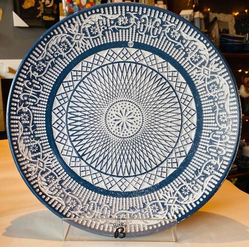 'Blue & White' Wooden Plate