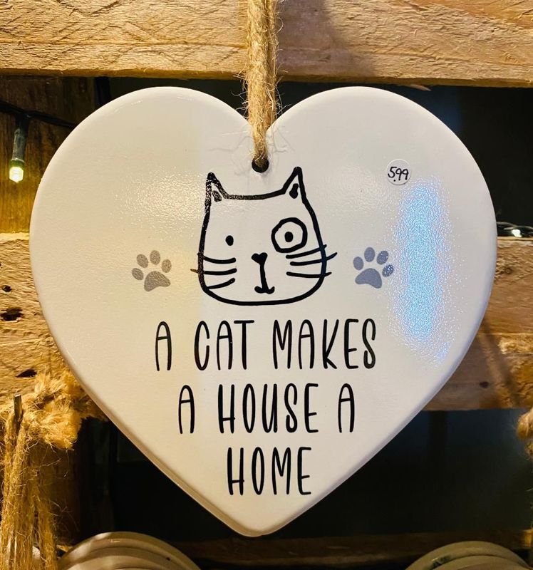 'Cat/Home' Ceramic Plaque