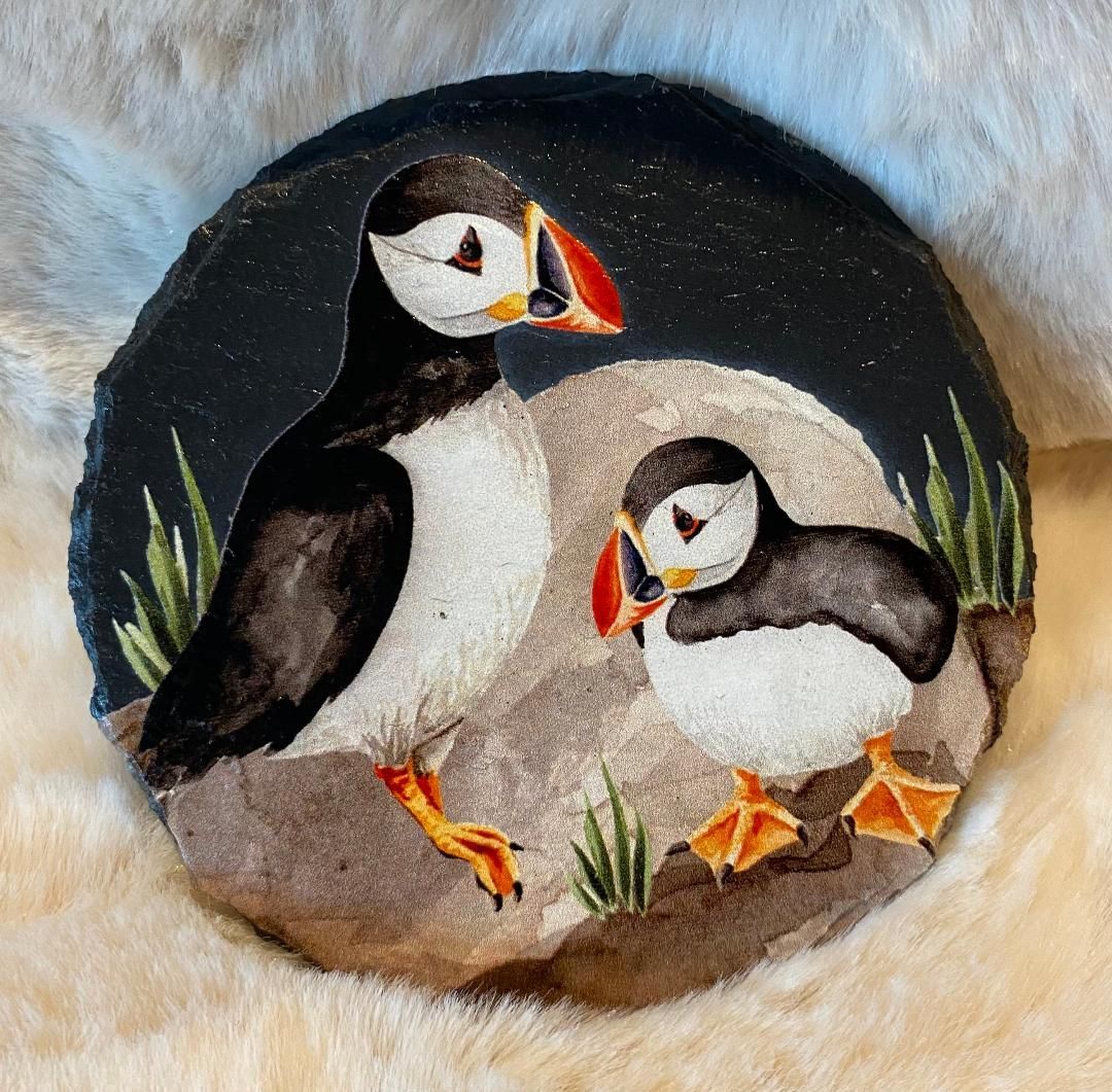 'Puffins' Slate Coaster (C)