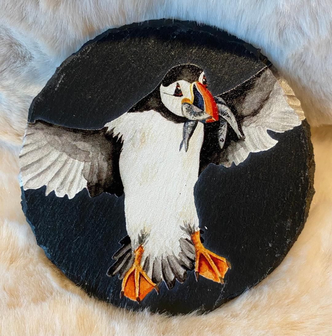 'Puffins' Slate Coaster (B)