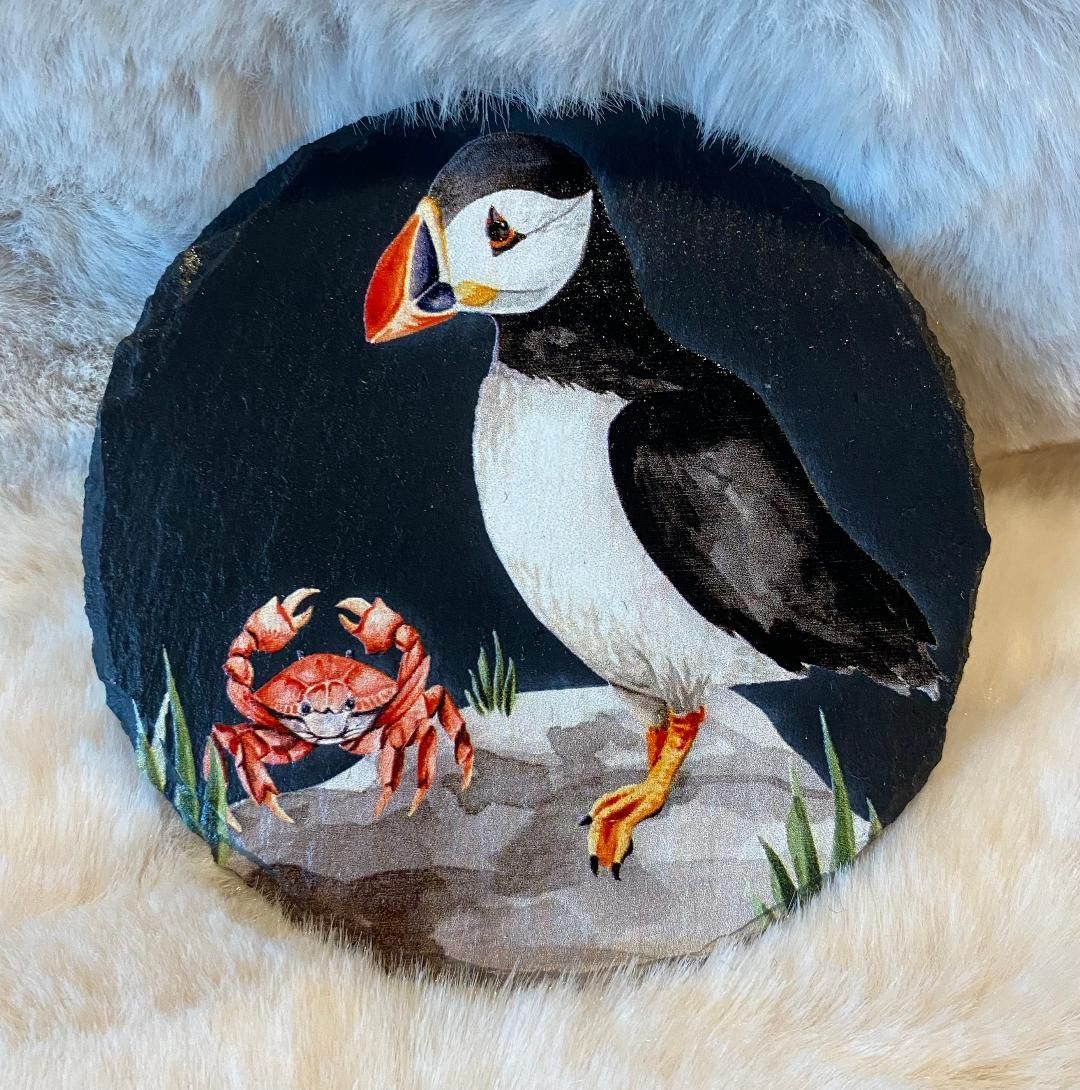 'Puffins' Slate Coaster (D)