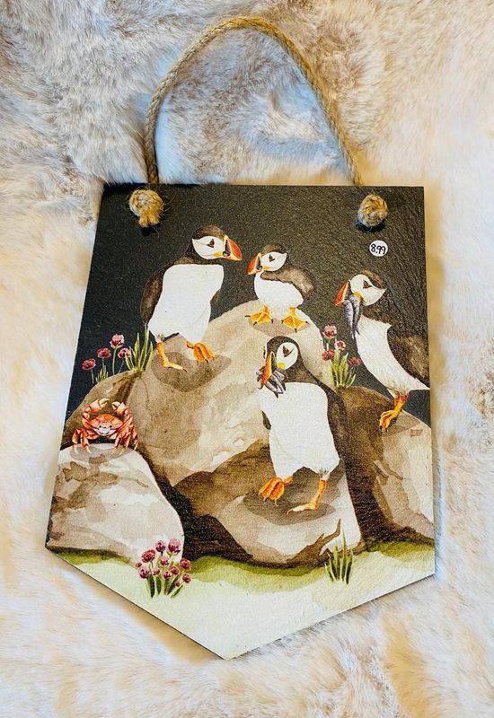 'Puffins' Slate Plaque