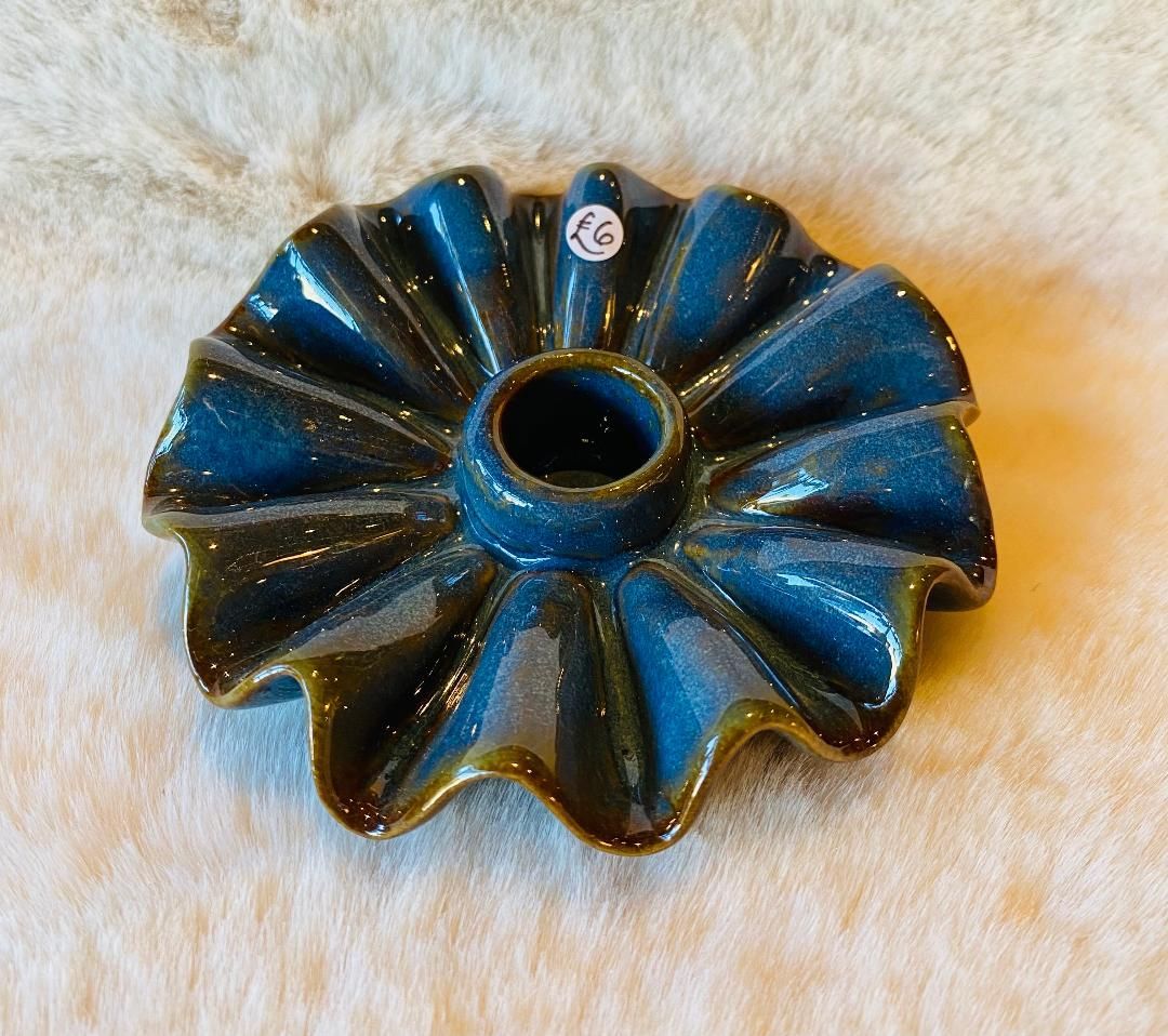 Blue 'Frill' Candlestick Holder