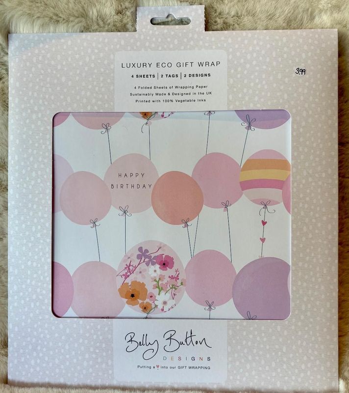 'Pink Balloons/Stripes' Luxury Eco Gift Wrap Set