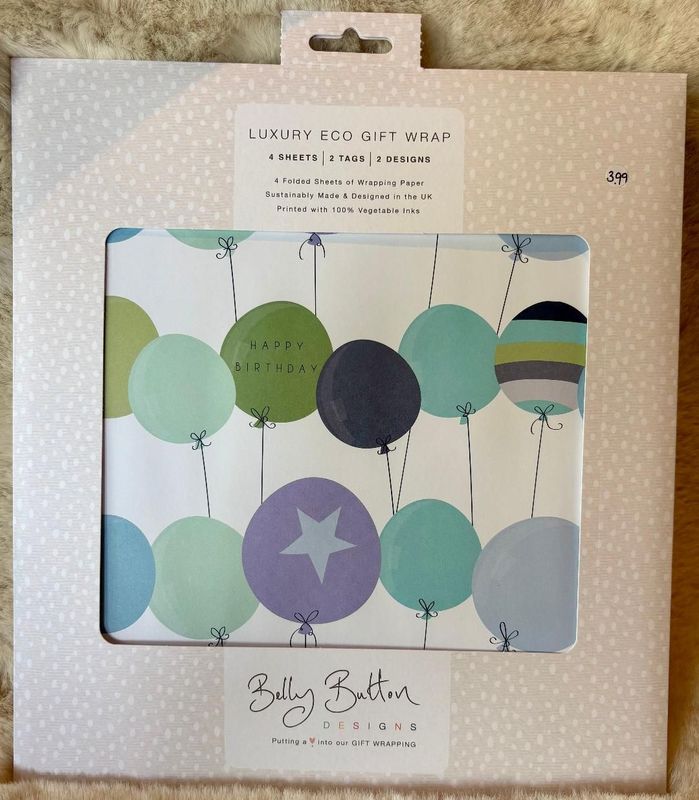 'Blue Balloons/Stripes' Luxury Eco Gift Wrap Set