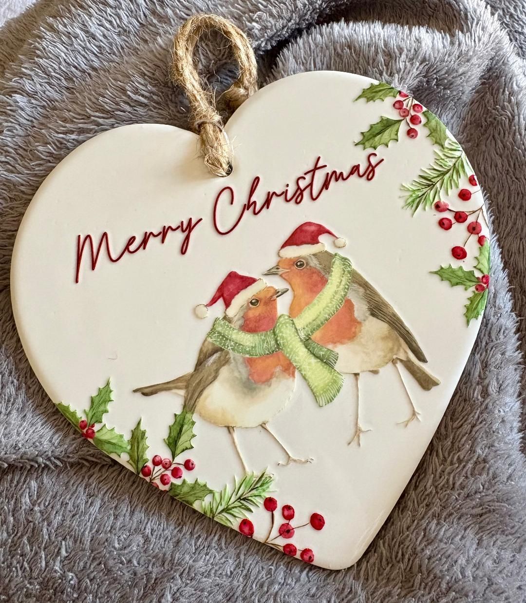 'Christmas Robins' Heart Plaque