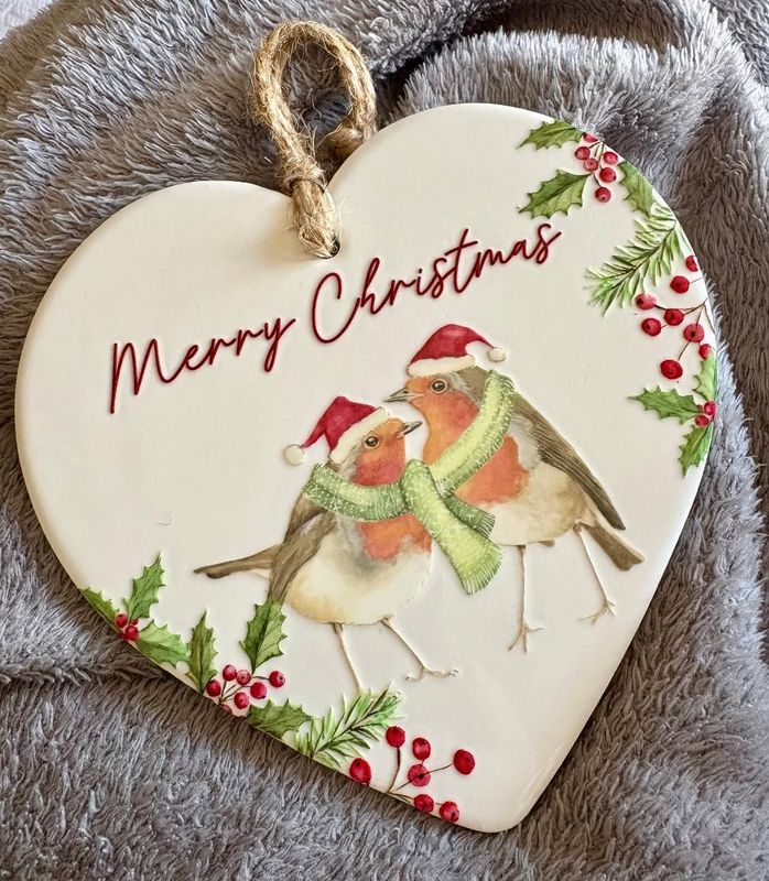 'Christmas Robins' Heart Plaque