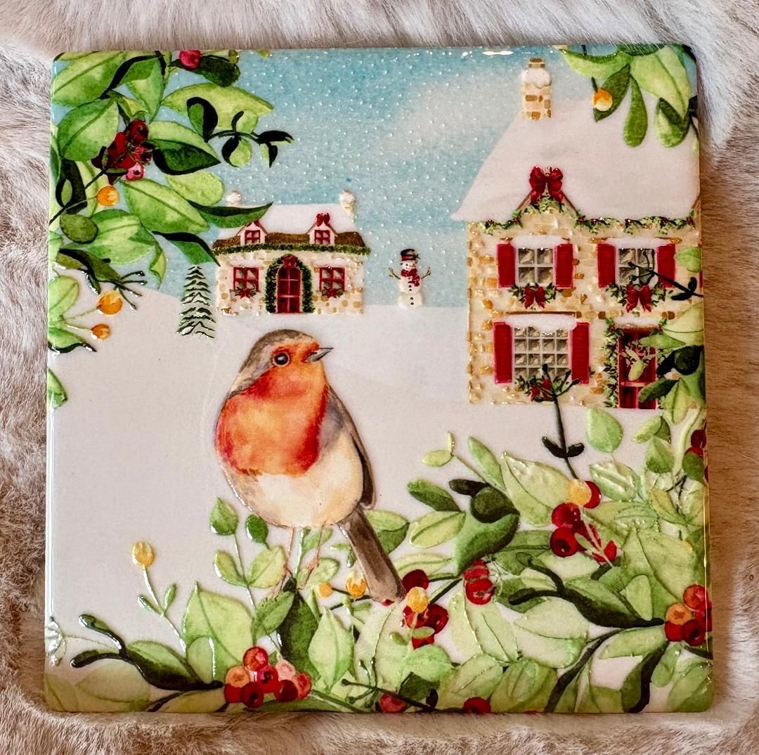 'Christmas' Ceramic Coaster - B