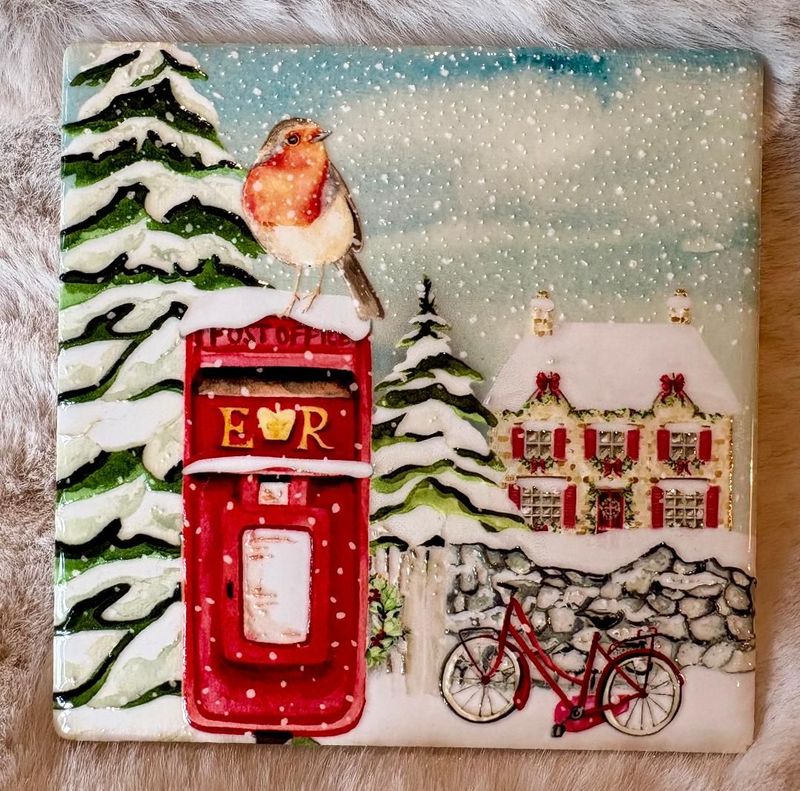 'Christmas' Ceramic Coaster - C