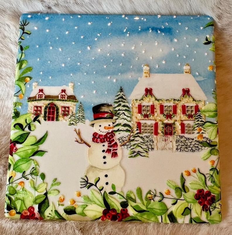 'Christmas' Ceramic Coaster - F