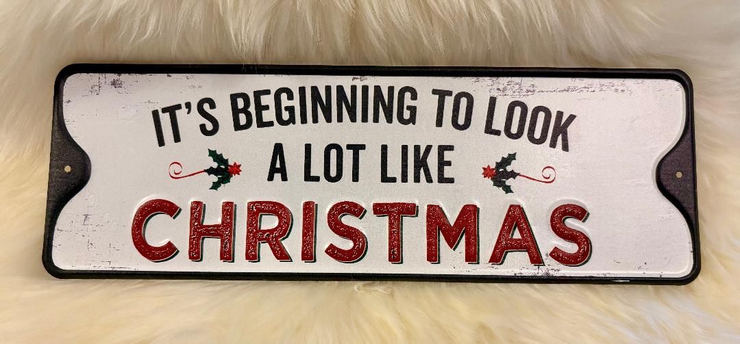 'Look/Christmas' Metal Wall Sign