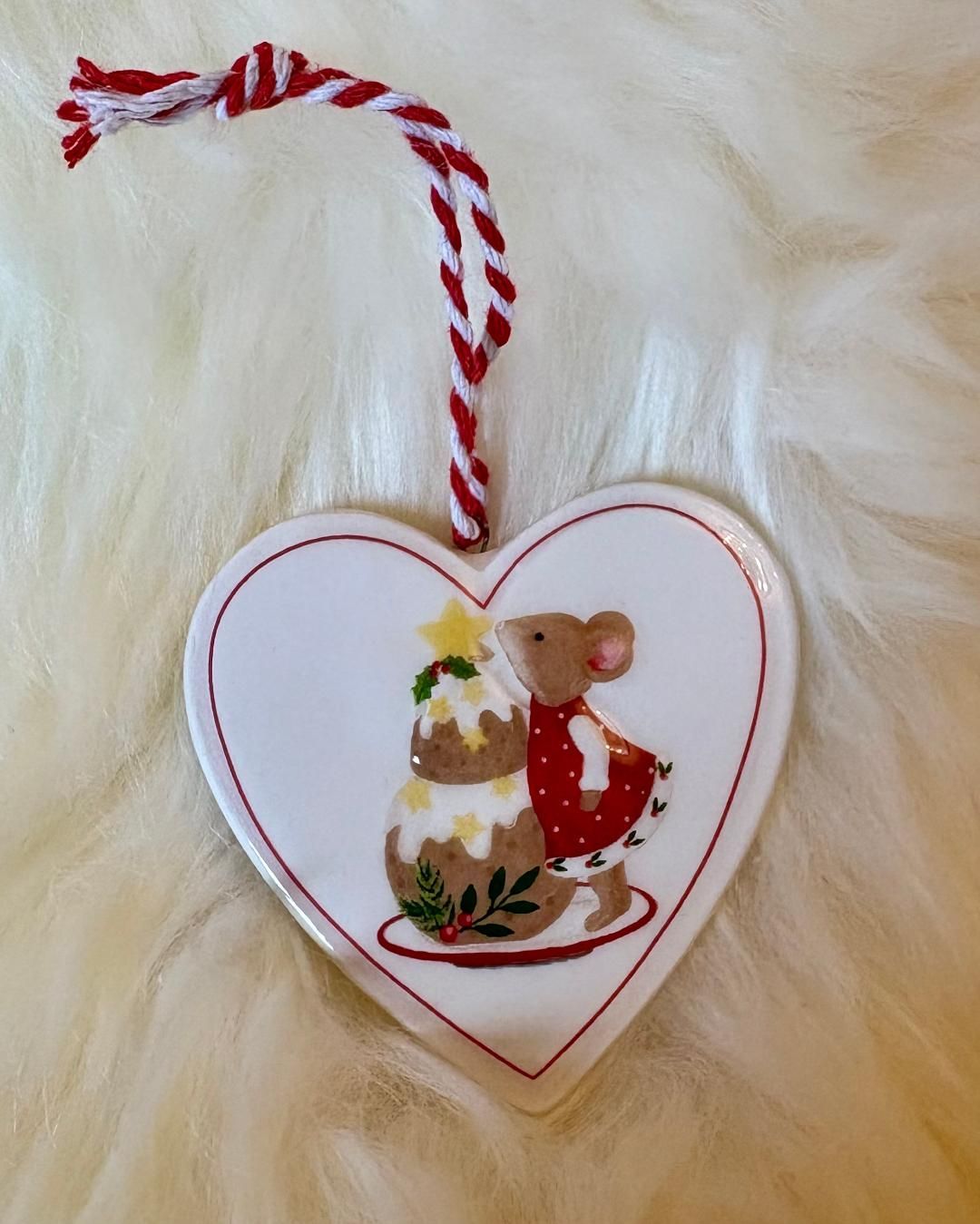 'Holly Mouse' Ceramic Heart Decoration