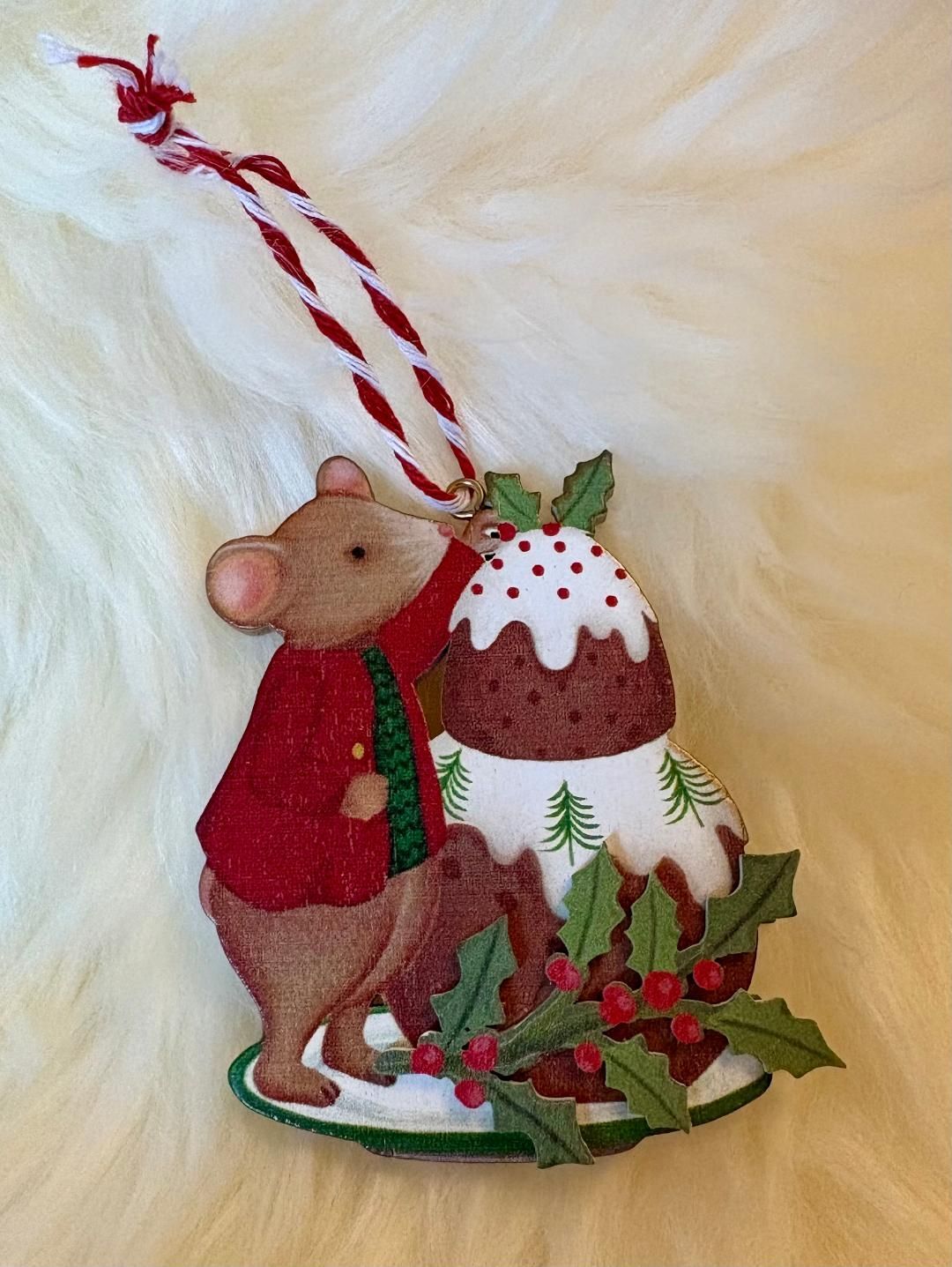 'Alfie Mouse/Pudding' Wooden Decoration