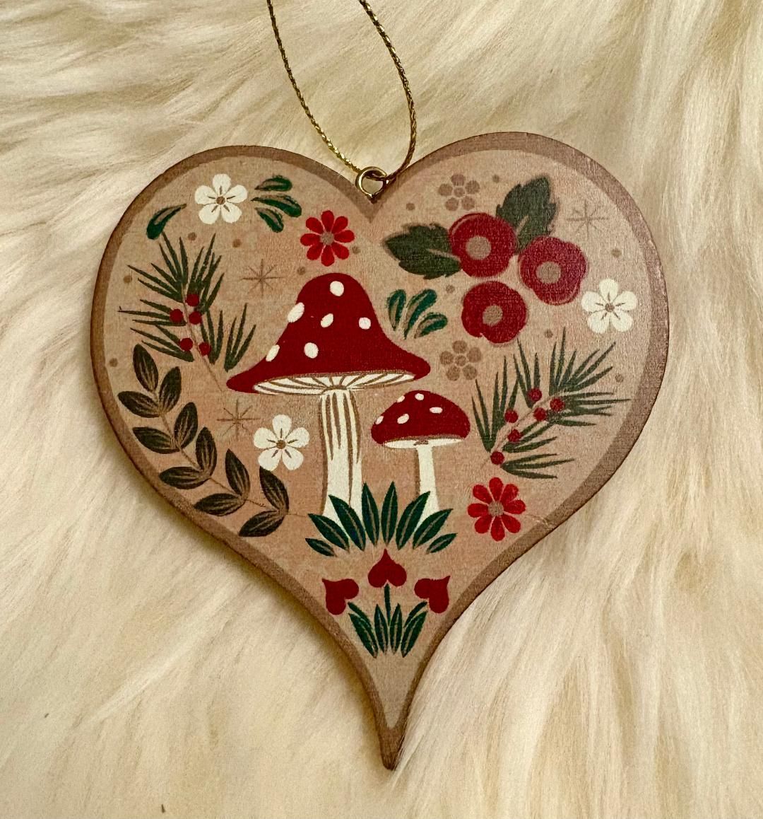 'Toadstools' Heart Decoration (A)
