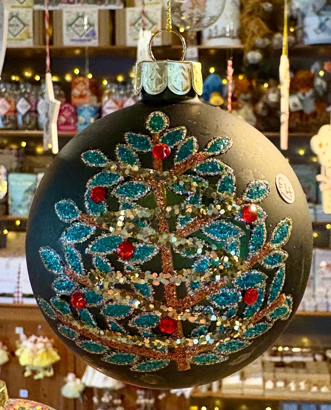 'Jewelled Tree' Green Glass Bauble