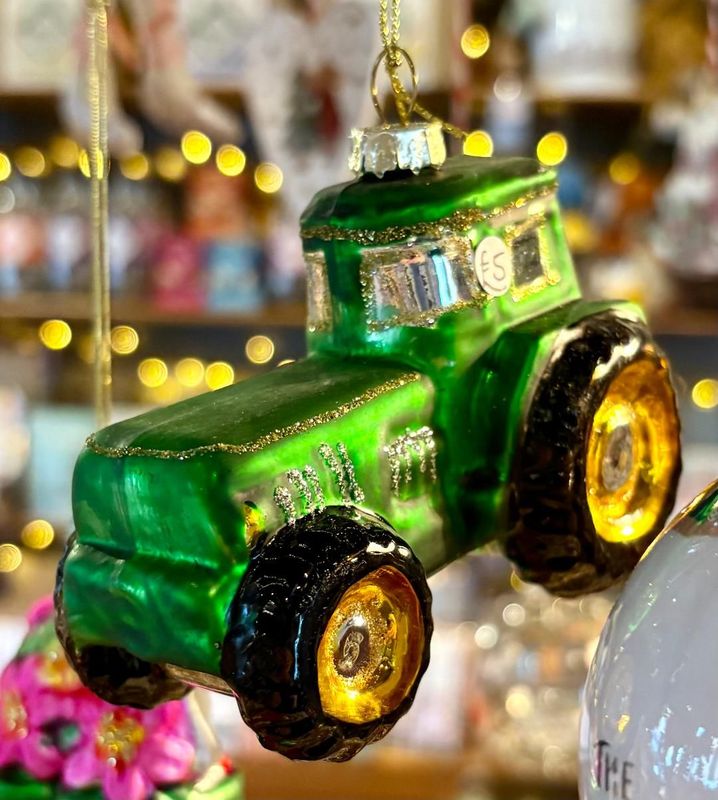 'Tractor' Green Glass Decoration