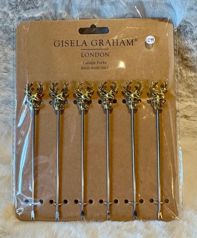 6 'Stag's Head' Canape Forks