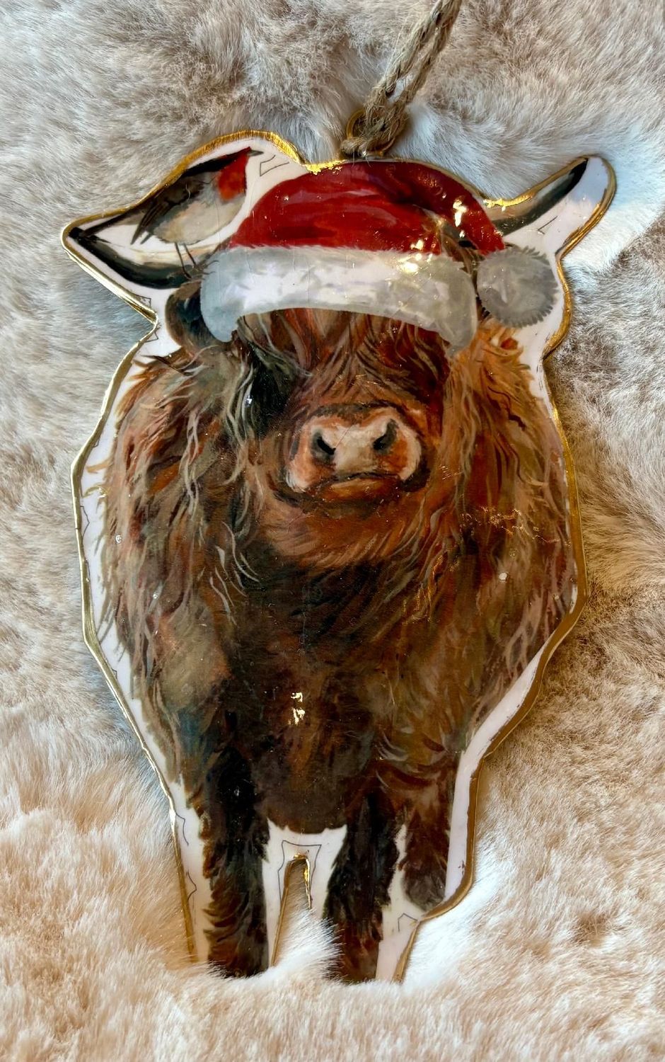 'H/Cow & Robin' Metal Xmas Decoration