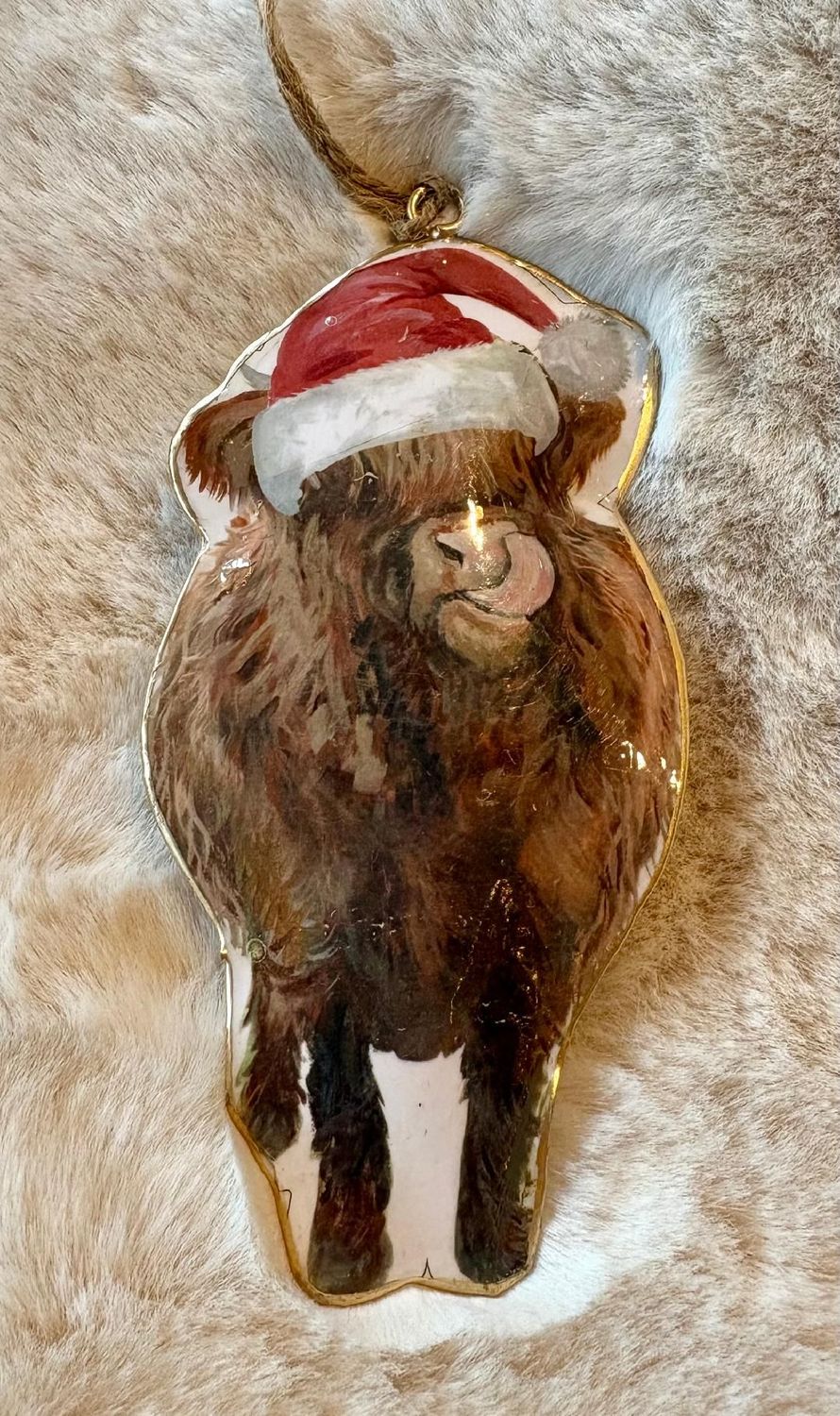 'Highland Cow/Santa Hat' Metal Xmas Decoration