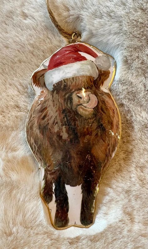 'Highland Cow/Santa Hat' Metal Xmas Decoration