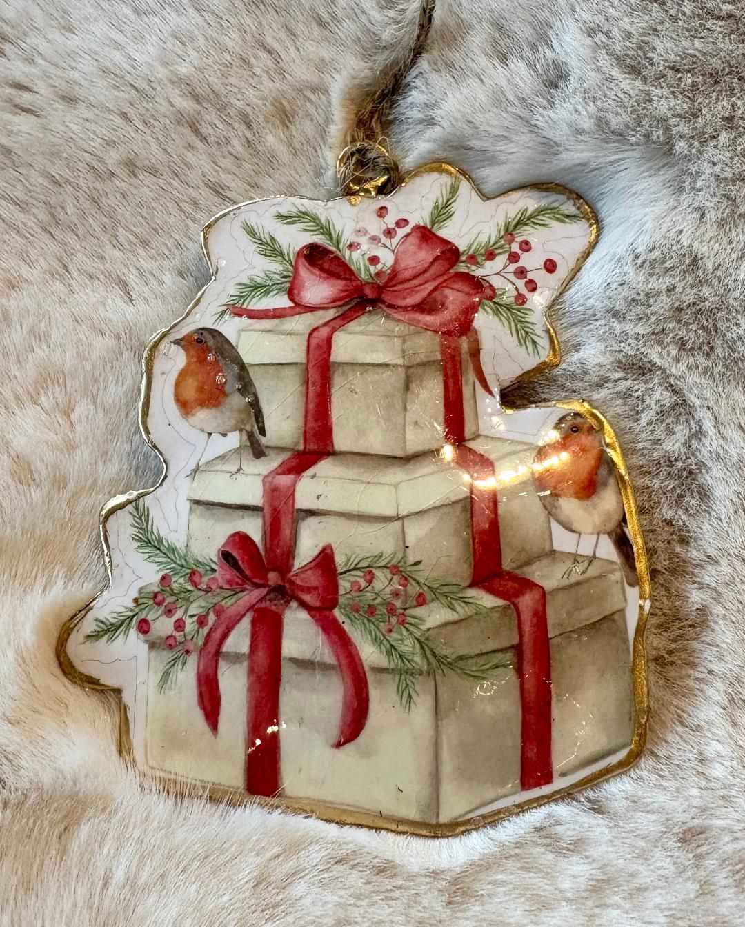 'Robins/Presents' Metal Xmas Decoration