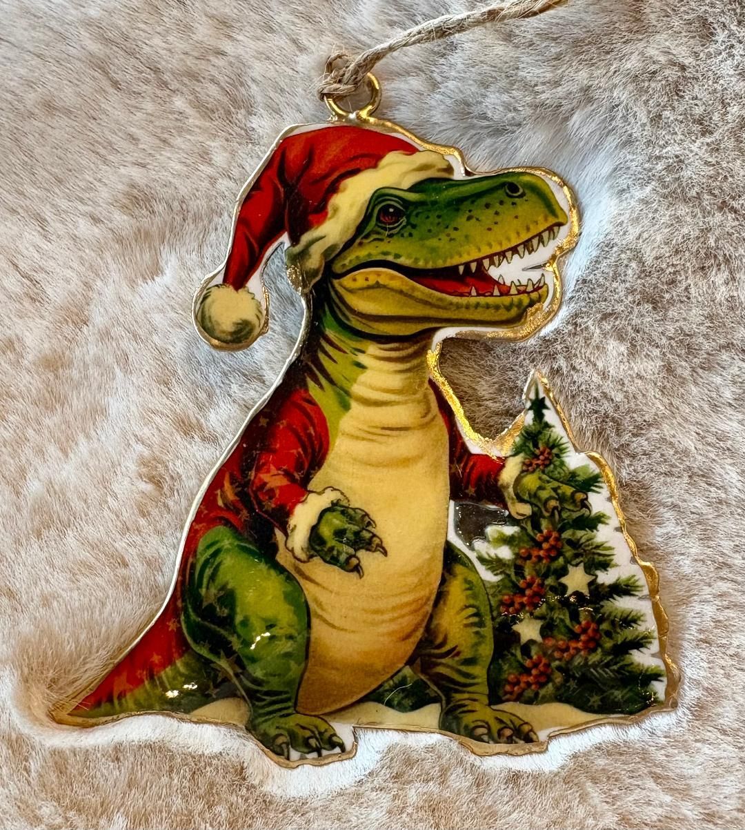 'Dinosaur/Tree' Metal Xmas Decoration