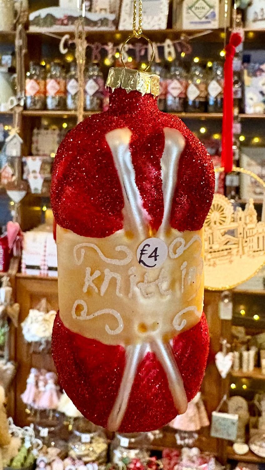 'Knitting Wool & Needles' Glass Decoration