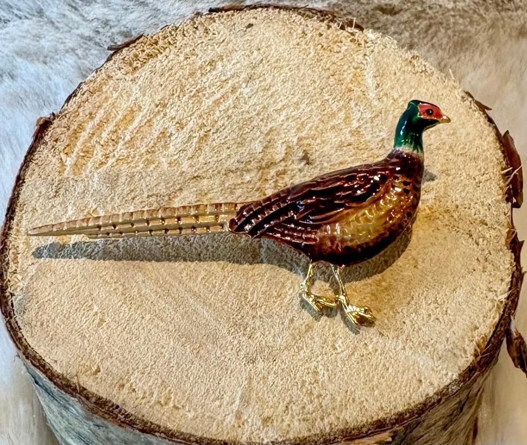 'Pheasant' Enamelled Brooch
