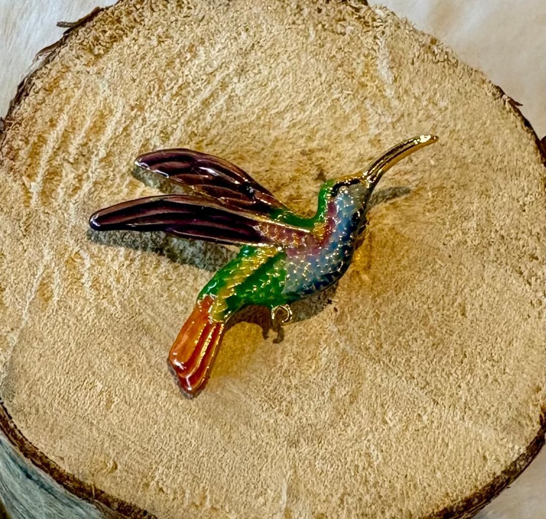 'Hummingbird' Enamelled Brooch