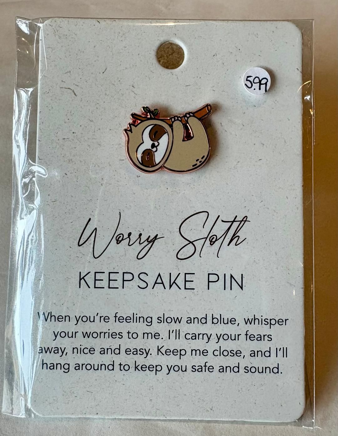 'Worry Sloth' Keepsake Pin Badge
