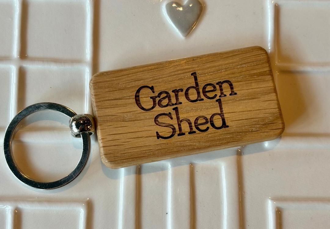'Garden Shed' Oak Keyring