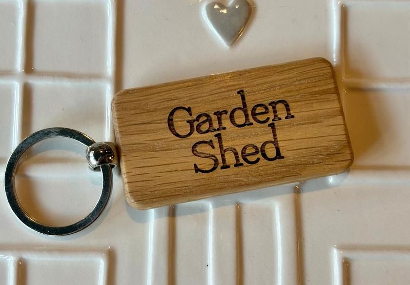 'Garden Shed' Oak Keyring