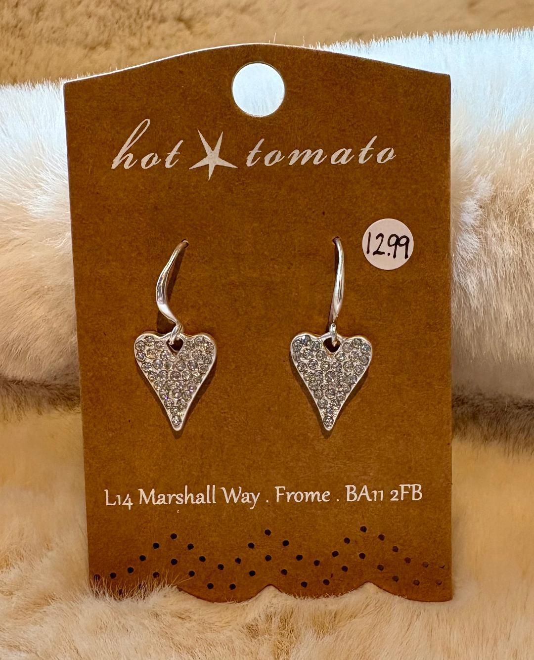 Silver 'Crystal Encrusted Heart Drop' Earrings