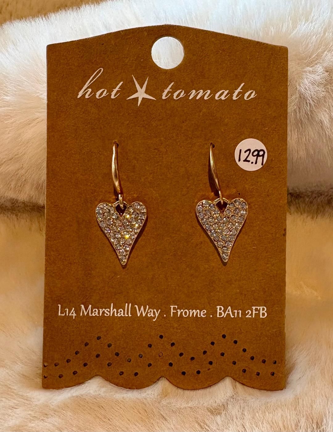 Gold 'Crystal Encrusted Heart Drop' Earrings