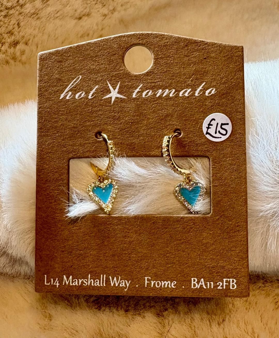 'Turquoise Enamel Heart/Crystal Hoop' Stud Earrings