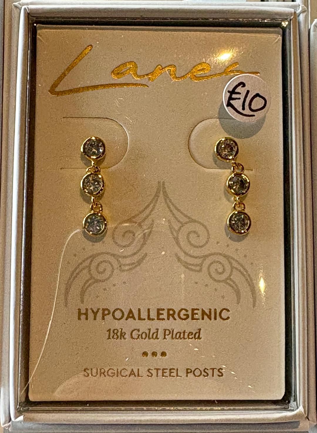 Gold 'Triple Crystal' Earrings