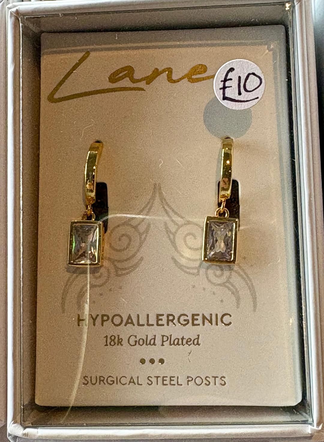 Gold 'Rectangle Crystal/Hoop' Earrings