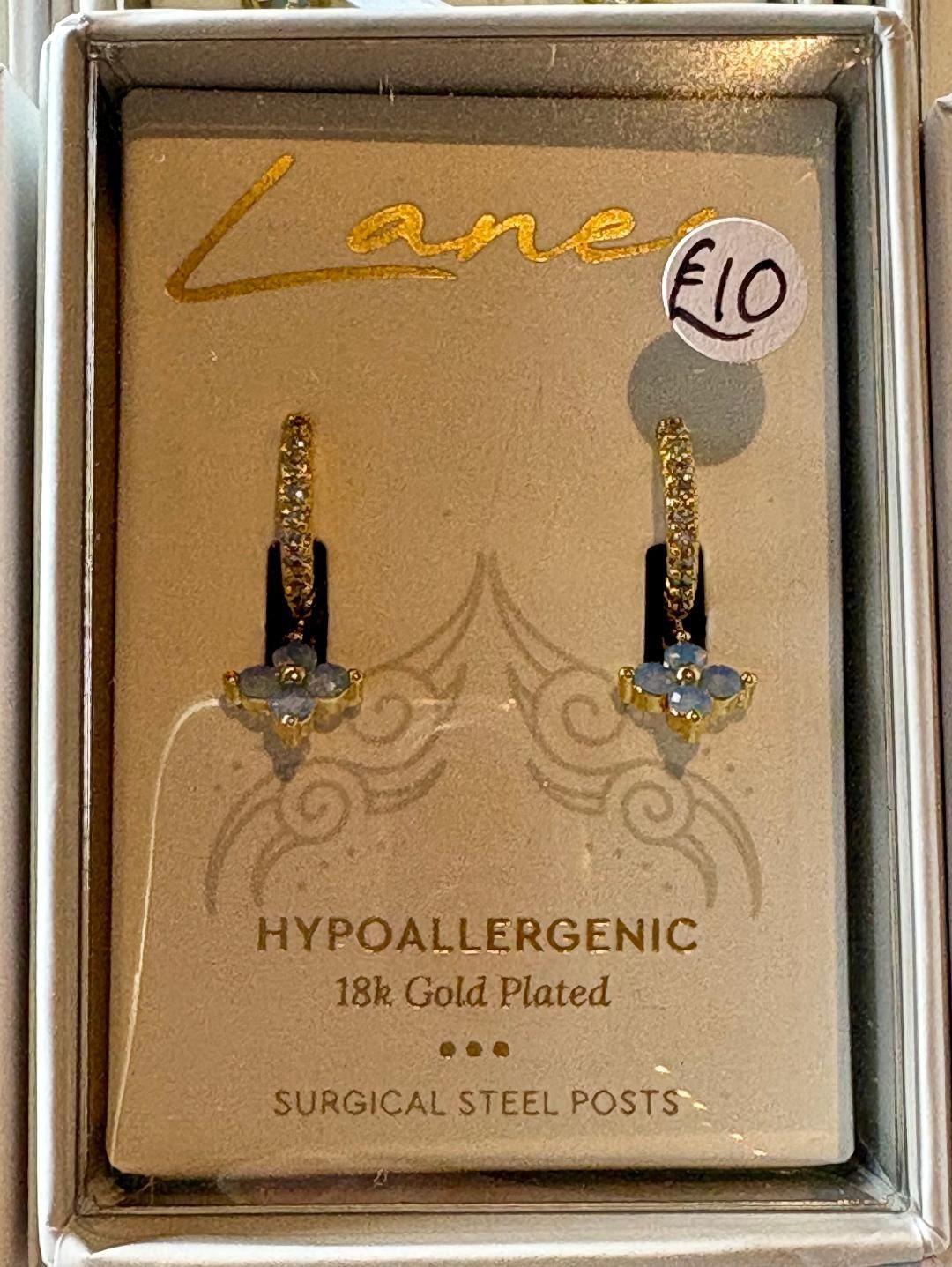 Gold 'Blue Flower/Hoop' Earrings