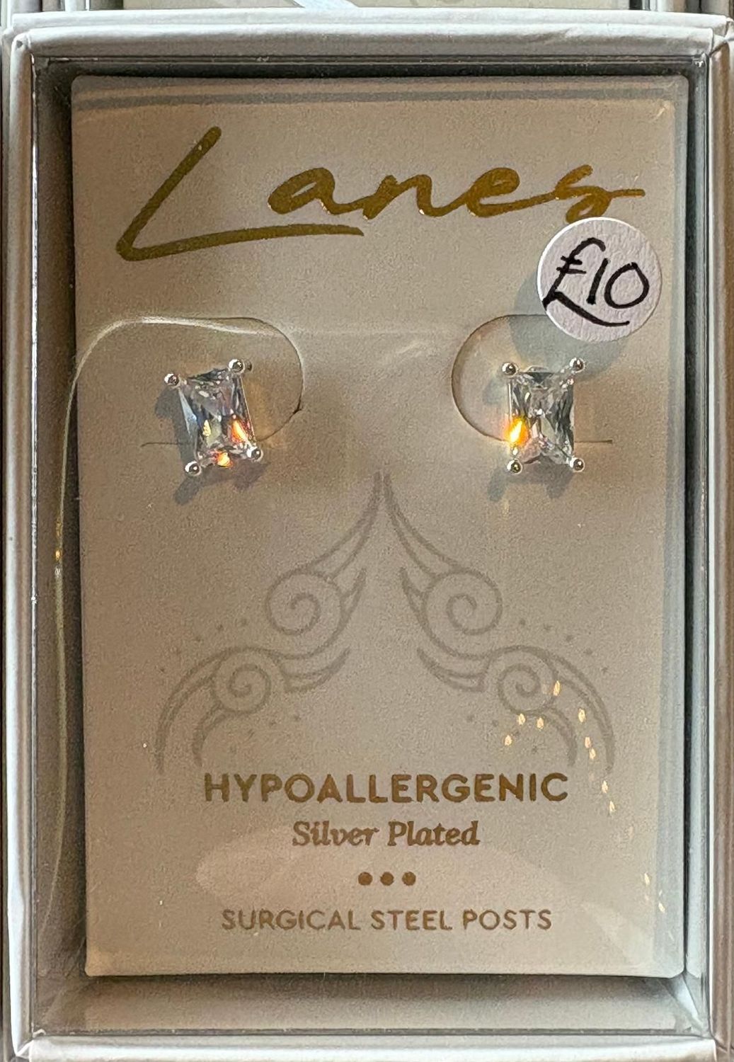 Silver 'Rectangle Crystal' Earrings