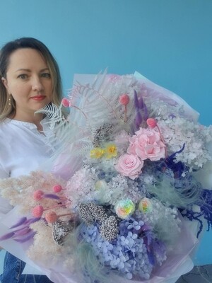 Bouquet magic senses from stabilized flowers and dried flowers