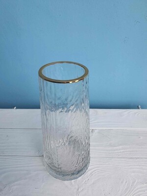 Vase Glass with gold border height 23cm throat width 8cm