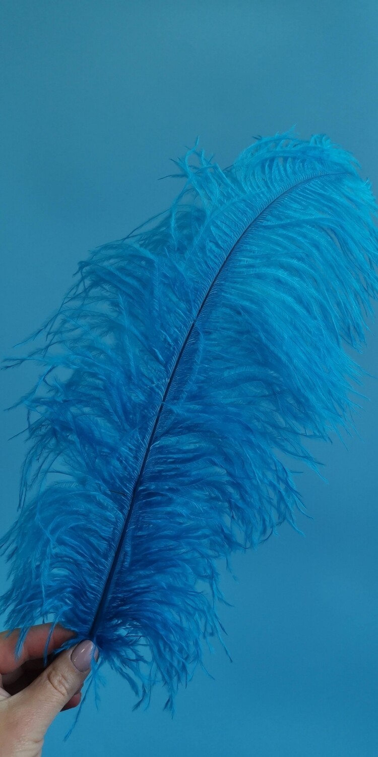 Перо страуса синее 30-35см