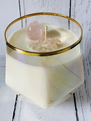 Picasso Candle Pearl with Rose Quartz Crystals