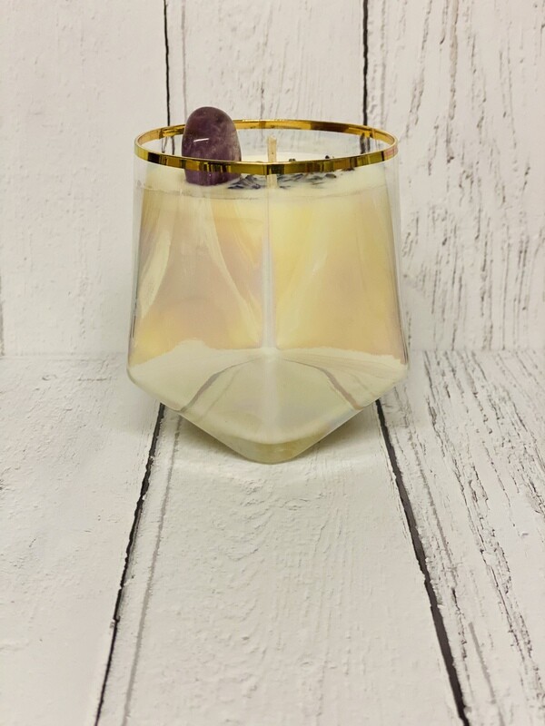 Picasso Candle Pearl with Amethyst Crystals